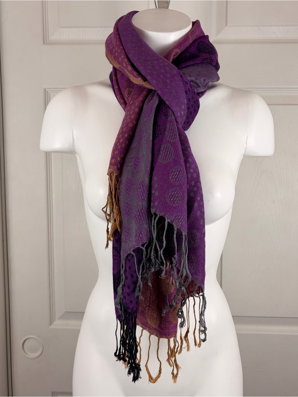 Purple Abstract Dots Print Rectangle Scarf